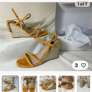White House Black Market Mustard Delilah Wedge Sandals